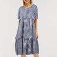 thumbnail image 1 of Vestido estampado a cuadros de moda para mujer, cuello redondo, manga corta, talla grande, vestido v Abanopi Azul/Extragrande, 1 of 7
