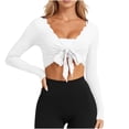 thumbnail image 3 of Women's Solid Color Front Wrap Crop Cardigan Sweater Tops Long Sleeve Loose Fit Yoga Cover Up Comfortable Casual Loungewear Travel Essential Fashion Gift for Women | Aestivo,White L, 3 of 9