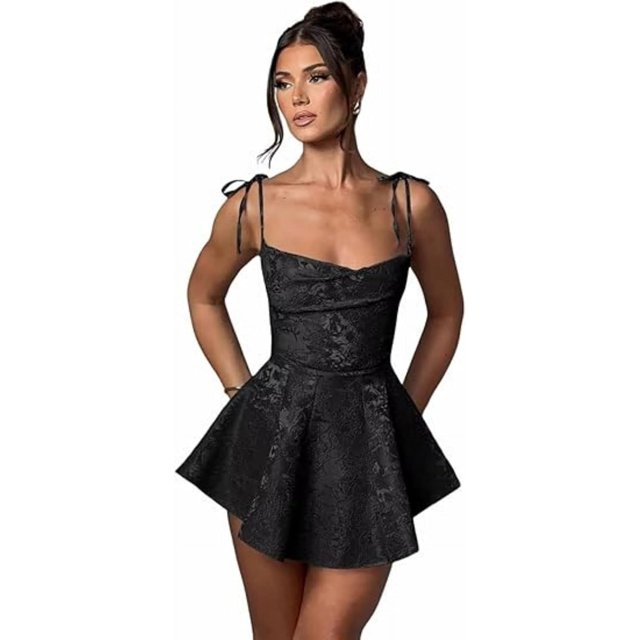BaoWw Robes Mini Sans Bretelles pour Femmes avec Nœud Satin Robe de Retour à la Maison pour Adolescentes Robes Courtes Cocktail