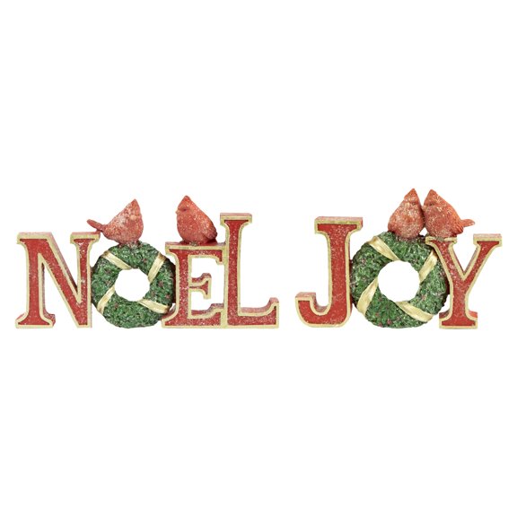 Northlight Cardinals on Wreaths "Joy" and "Noel" Christmas Display Signs - 10" - Set of 2