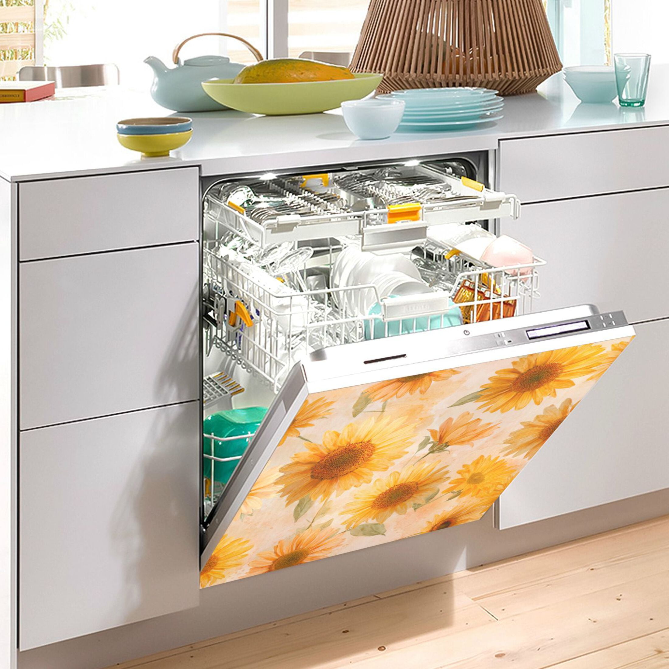 Dishwasher Magnetic Refrigerator Magnet Cover Sticker Home Decorative 23"x26" Pastel-toned Sunflowers Pattern