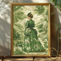 Vintage Style Toile Poster Elegant Green Chinoiserie Wall Art Traditional French Wall Decor For Retro Lover Victorian Times Illustration Wall Art, Modern Wall Decor, 8x12 UNFRAMED