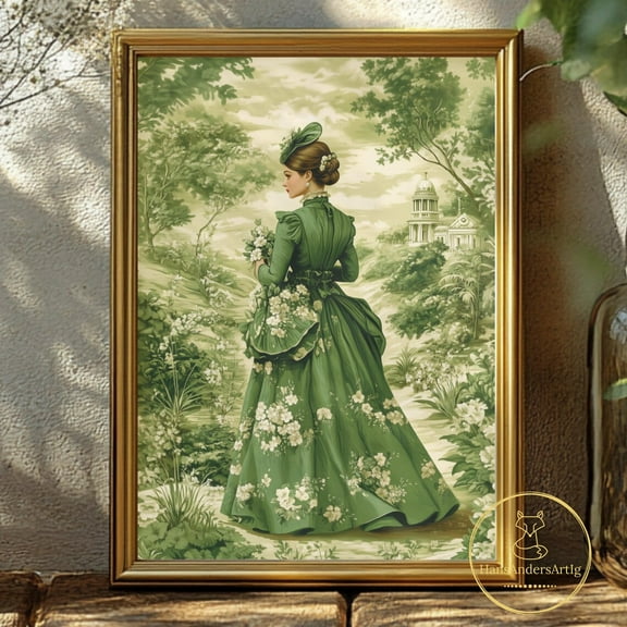Vintage Style Toile Poster Elegant Green Chinoiserie Wall Art Traditional French Wall Decor For Retro Lover Victorian Times Illustration Wall Art, Modern Wall Decor, 8x12 UNFRAMED