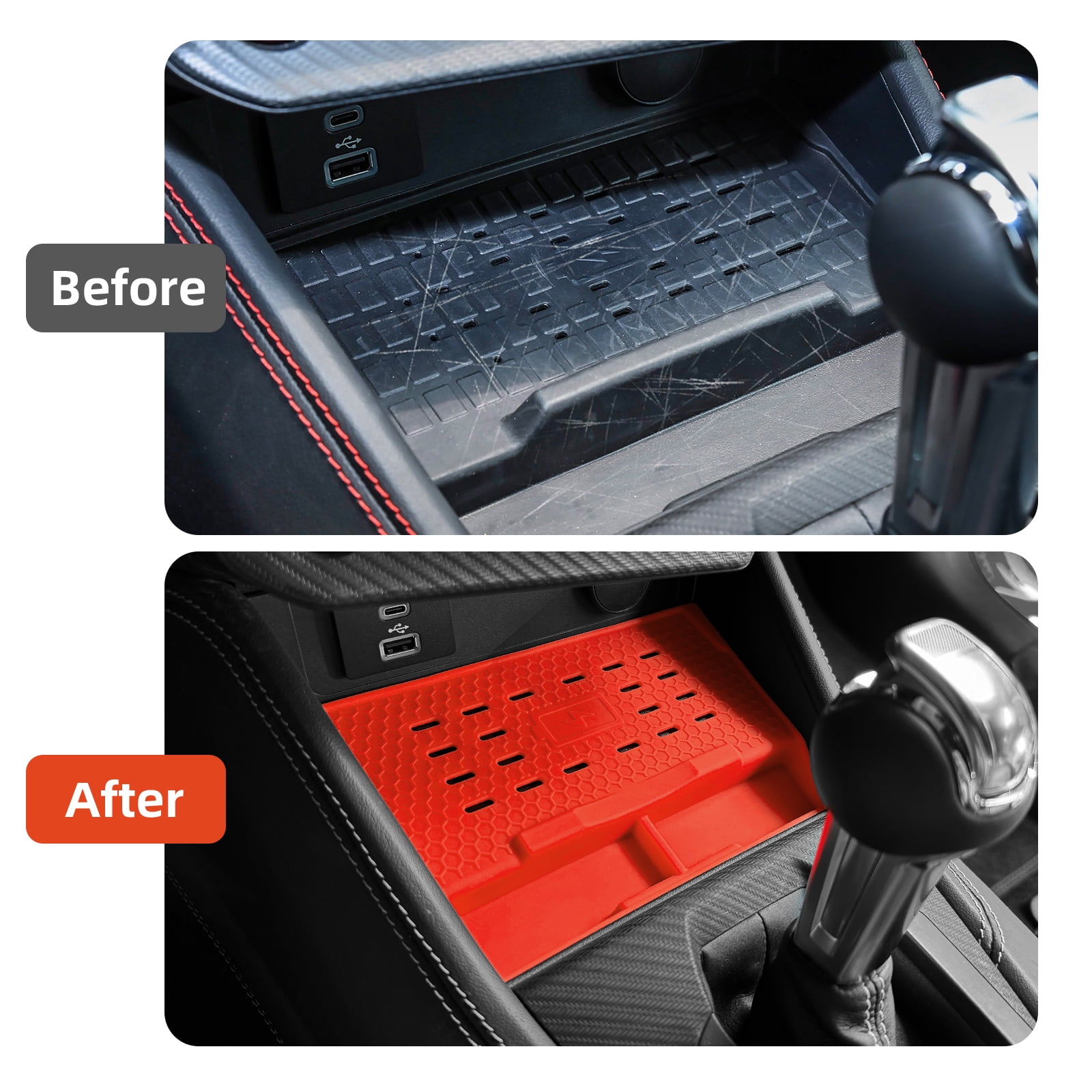 Center Console Wireless Charging Silicone Protective Mat for 2024-2025 Ford Mustang Car Interior Accessories, Red