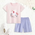 thumbnail image 2 of ZHANGDER Summer Toddler Girl Clothes 1T 2T 3T 4T 5T T-Shirt Tee Tops + Shorts Short Sleeves Cute Outfits Set 2 Pieces Shorts Set, Pink 5-6T, 2 of 7