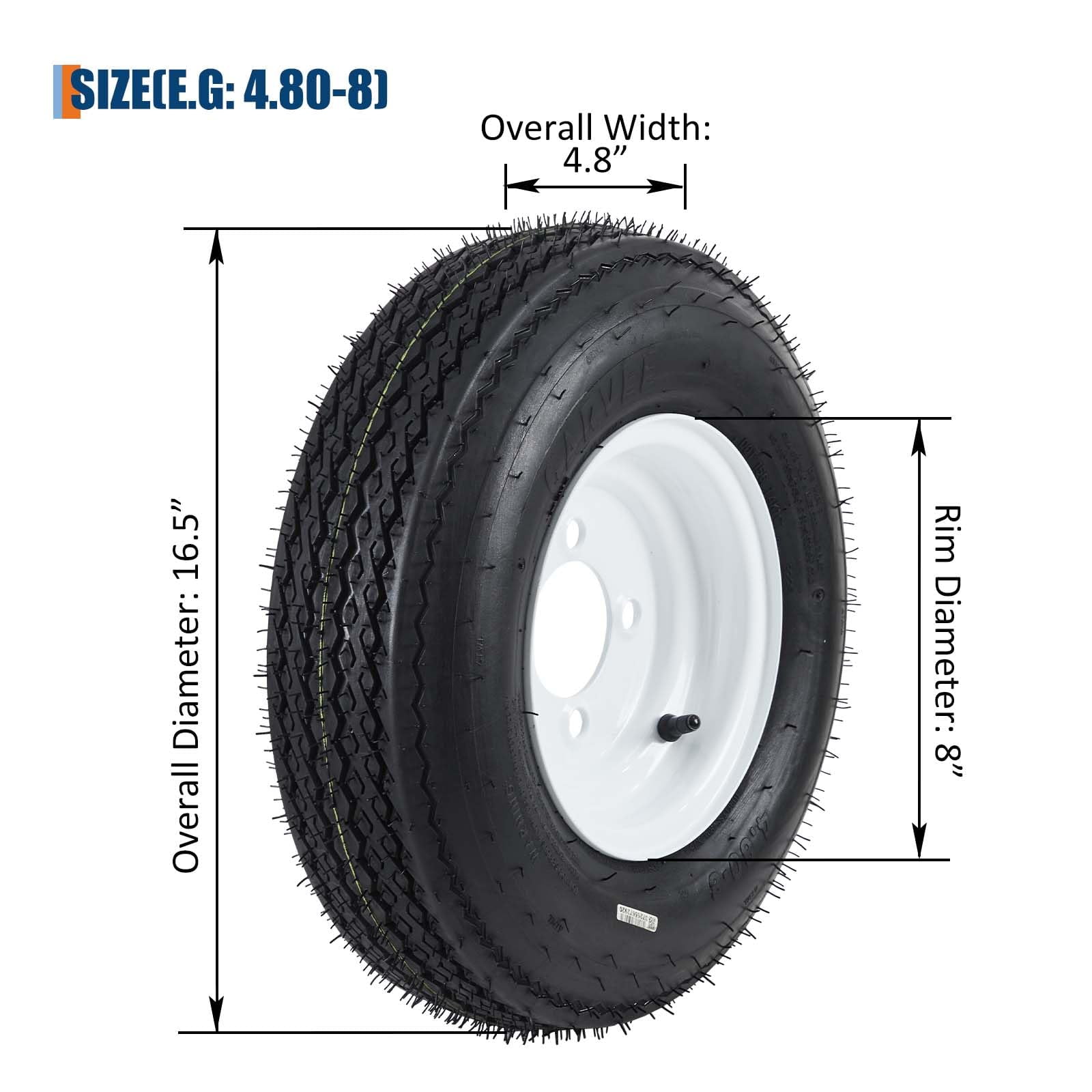 4.80-8 4.80x8 480-8 Trailer Tire and Wheel Assembly, Heavy-Duty Load Range C 6PR, 4 Lug on 4" White Modular Wheel, 8 Inch Tires for Utility/Boat/Camper Trailers, Set of 2