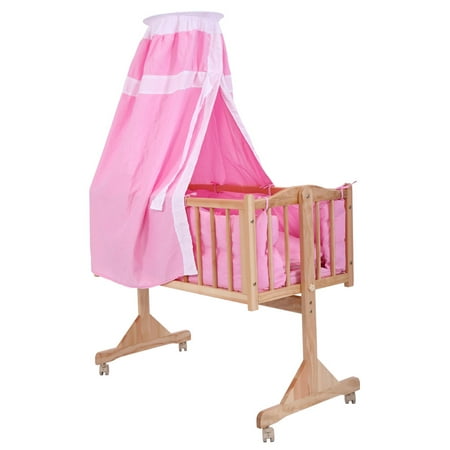 Babys First Christmas Cradle - Jaxpety Baby Crib Bed Infant Toddler Lockable Cradle Rocking Baby Child Nursery Furniture Pink