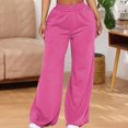 thumbnail image 2 of Quixlent Women Casual Pants Solid Color Wide Leg Trousers with Pockets Elastic High Waist Hip Hop Style Long Pants, 2 of 8