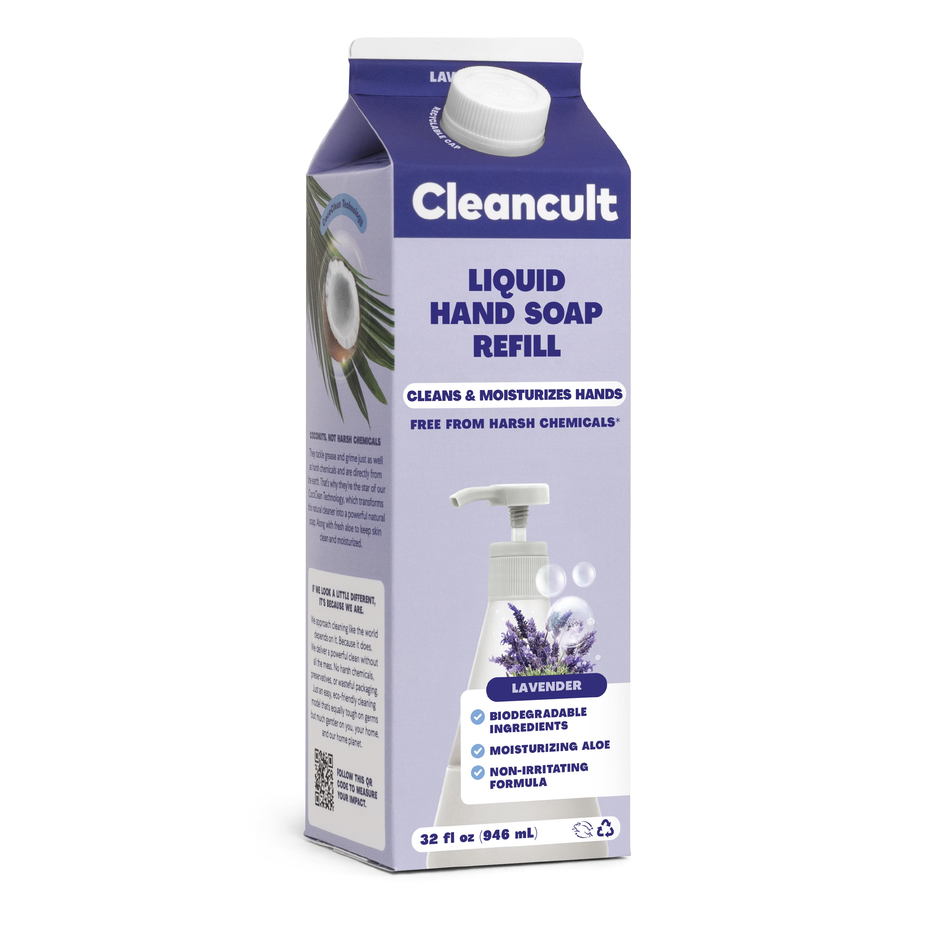 Cleancult Liquid Hand Soap Refill, Lavender Scent, 32 oz, Natural Ingredients, Cruelty Free, Moisturizing, Biodegradable, Eco Friendly 32 Ounce