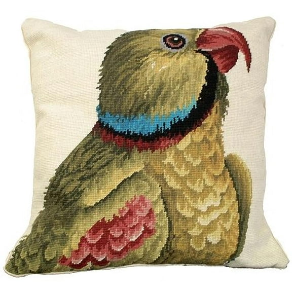 Throw Pillow Needlepoint Parrot Looking Right Bird 18x18 Wool Cotton Velve MH-20