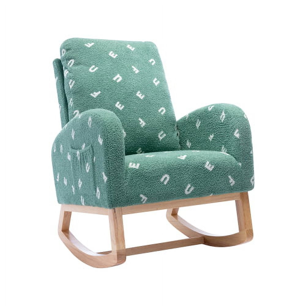 ARCTICSCORPION Modern Solid Wood Side Pockets Rocking Chair, Green