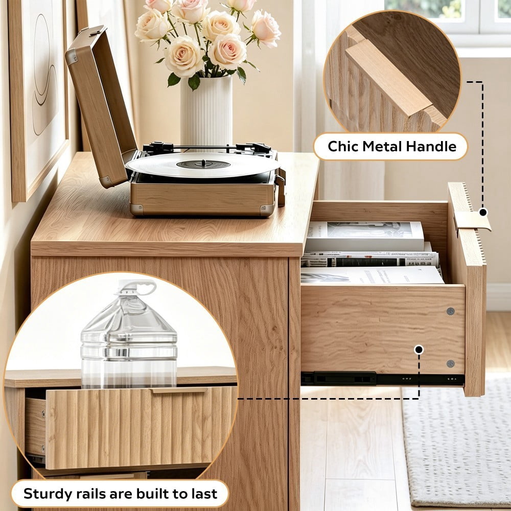 Kitchen Storage Cabinet, Buffet Cabinet with 2 Doors & Drawer, Adjustable Shelves, Wood Sideboard with Solid Wood Legs, Natural