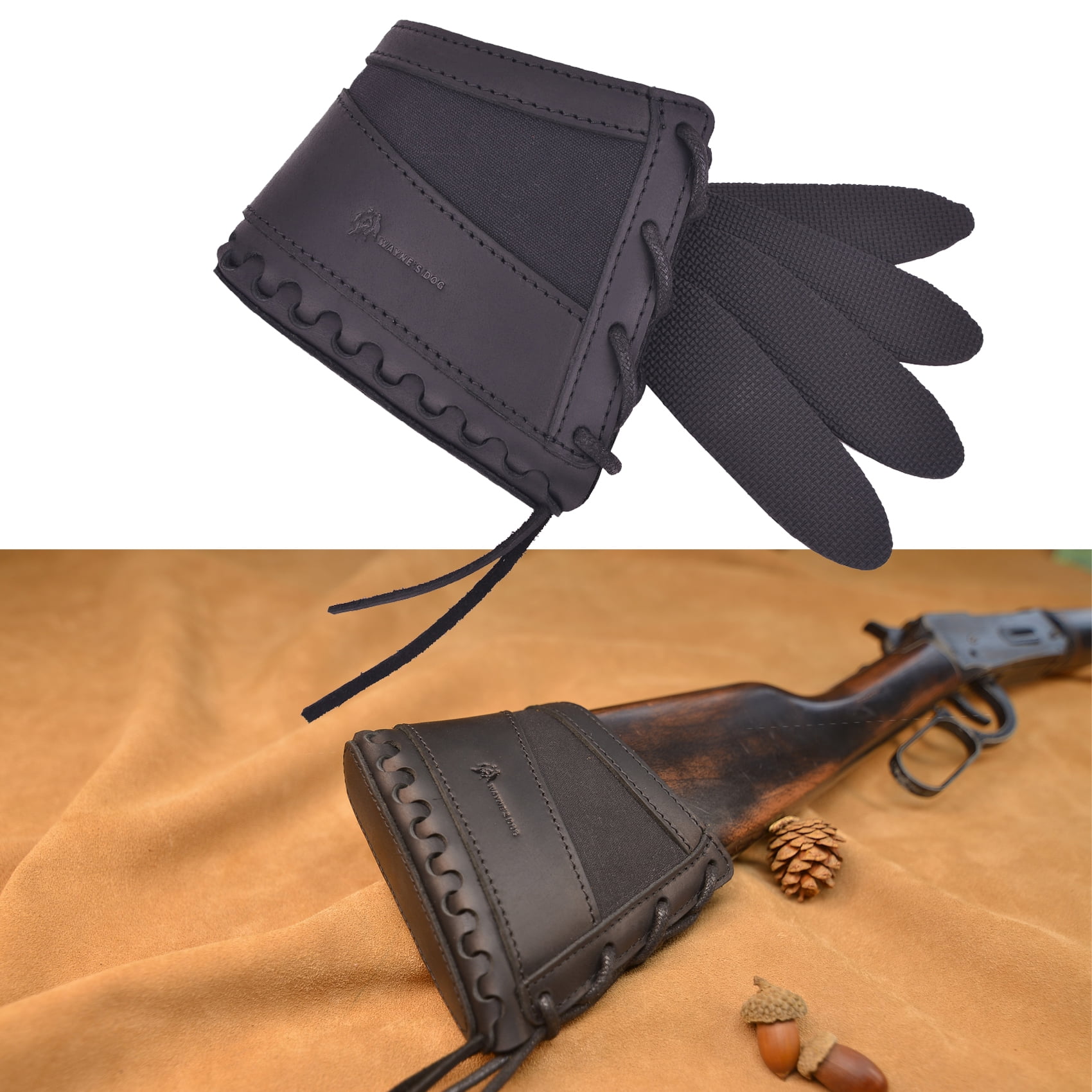 Handmade Leather Canvas Gun Recoil Pad Slip-on Shotgun Buttstock Pad Black
