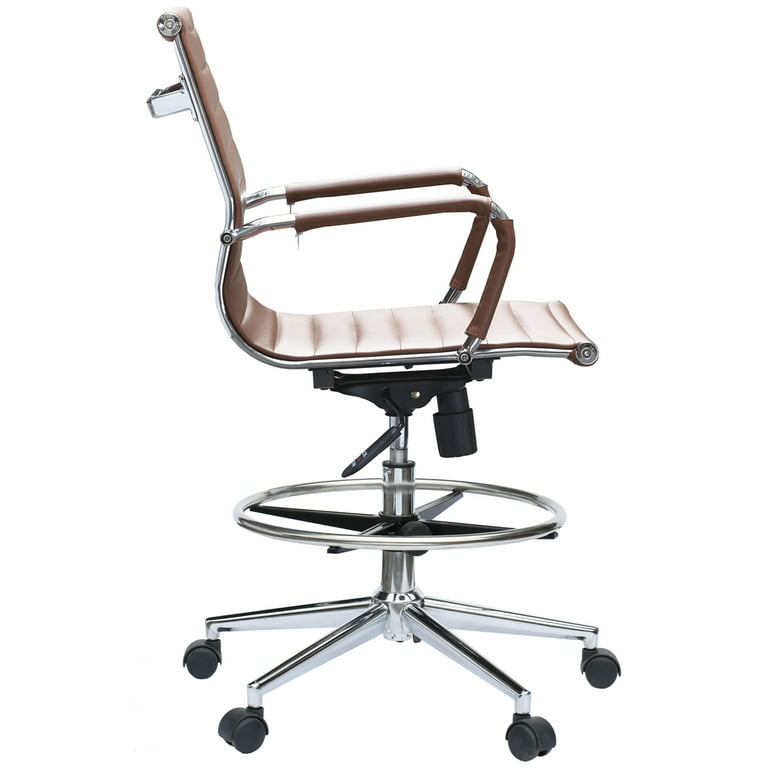 Set of 2 Office Chair Ribbed Mid Back With Wheels And Arms Chrome