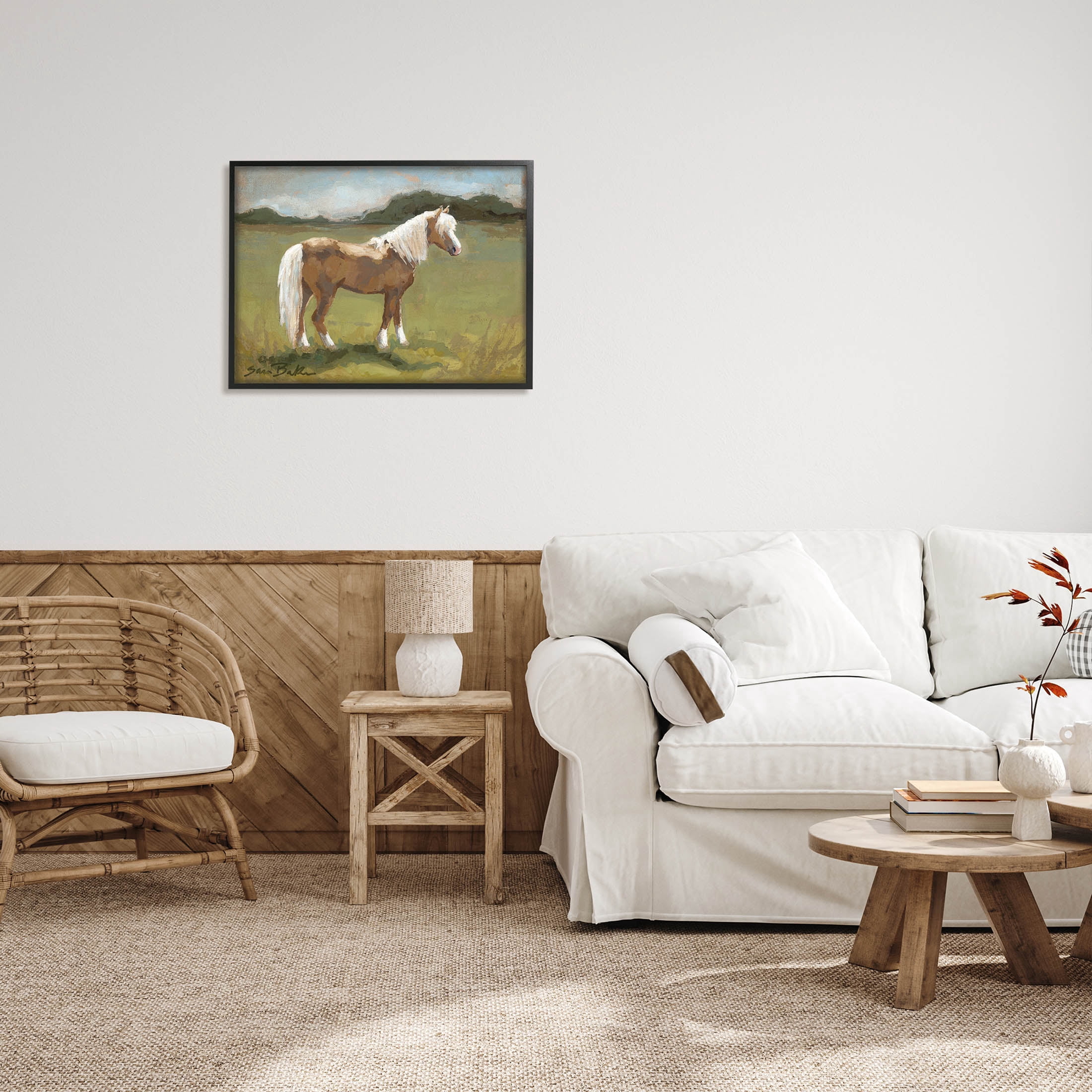 Rural Horse Countryside Landscape Animals & Insects Painting Black Framed Art Print Wall Art