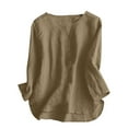 thumbnail image 2 of Womens Tops Plus Size 3/4 Sleeve V Neck Buttons Summer Solid Blouses Khaki XL, 2 of 6