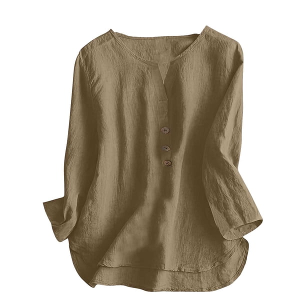 Vestidos Casuales Para Mujer, Blusas De Mujer De Moda Blusas de verano para mujer, de manga 3/4, lisas, con cuello en V y bolsillos