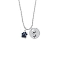 thumbnail image 2 of Delight Jewelry Silvertone Small Navy Blue Paw Silvertone Script Initial Disc - T - Charm Necklace, 20"+3", 2 of 4