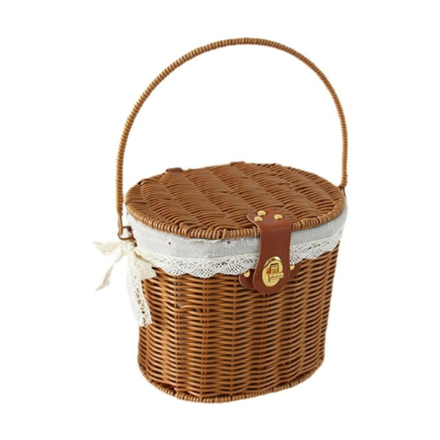 DOLITY Handwoven Picnic Basket Decorative Fruit Sundries Holder Rustic Fruit Basket Lined