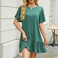 thumbnail image 3 of HERESOM Women Summer Dresses for Women's Fashion Solid Shorts Sleeves Round Neck Patchwork Dress, 3 of 7