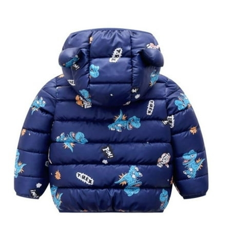 

DNDKILG Toddler Baby Boy Girl s Fall Winter Long Sleeve Puffer Jacket Children Cartoon Print Thicken Zip Up Coat Hooded Padded Outerwear Navy 1Y-4Y