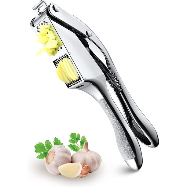 ZHAOCHENG Prensa de ajos de acero inoxidable de primera calidad, trituradora de ajos 2 en 1 duradera con mango ergonómico antideslizante, prensa de ajos de acero inoxidable, gancho para colgar, resist