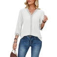 thumbnail image 3 of Frontwalk Women Shirts 3/4 Sleeve Tops Lace Trim Blouse Ladies Casual Tunic Shirt V Neck White XL, 3 of 5