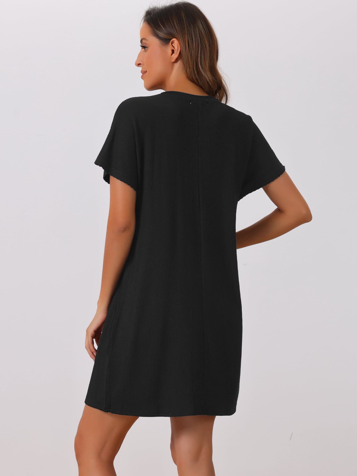 DARING DIVA Women's Short Sleeve Nightgown Lounge Nightshirt S Black
