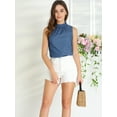 thumbnail image 3 of DARING DIVA Mock Neck Ruffle Sleeveless Casual Blouse Top XS Blue, 3 of 6