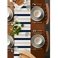 thumbnail image 2 of Beige Navy Blue Striped Table Runner Cotton Linen 60 Inch Holiday Dresser Scarves, Farmhouse Stripe Art Tablerunner for Kitchen Coffee Dining Bedroom Home Living Room Dinner Scarf Décor 13''x60'', 2 of 9