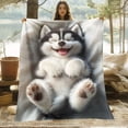 thumbnail image 2 of Happy Husky Pattern Print Flannel Throw Blanket, 2 of 8