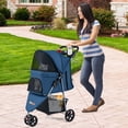 thumbnail image 2 of Gymax Foldable Pet Stroller Adjustable Cat Strolling Cart w/ Adjustable Canopy 3 Shock-absorbing Wheels Navy, 2 of 10