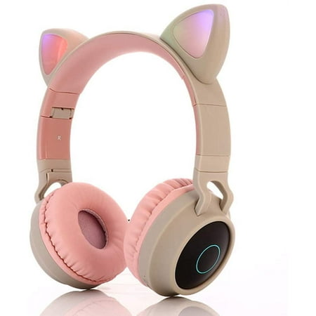 Cat Ear Headphones – Kids Headphones Bluetooth – Wireless Headphones for Girls – Foldable and Portable Cute Headphones – Volume Control and LED Light – Stable Connection and Clear Sound