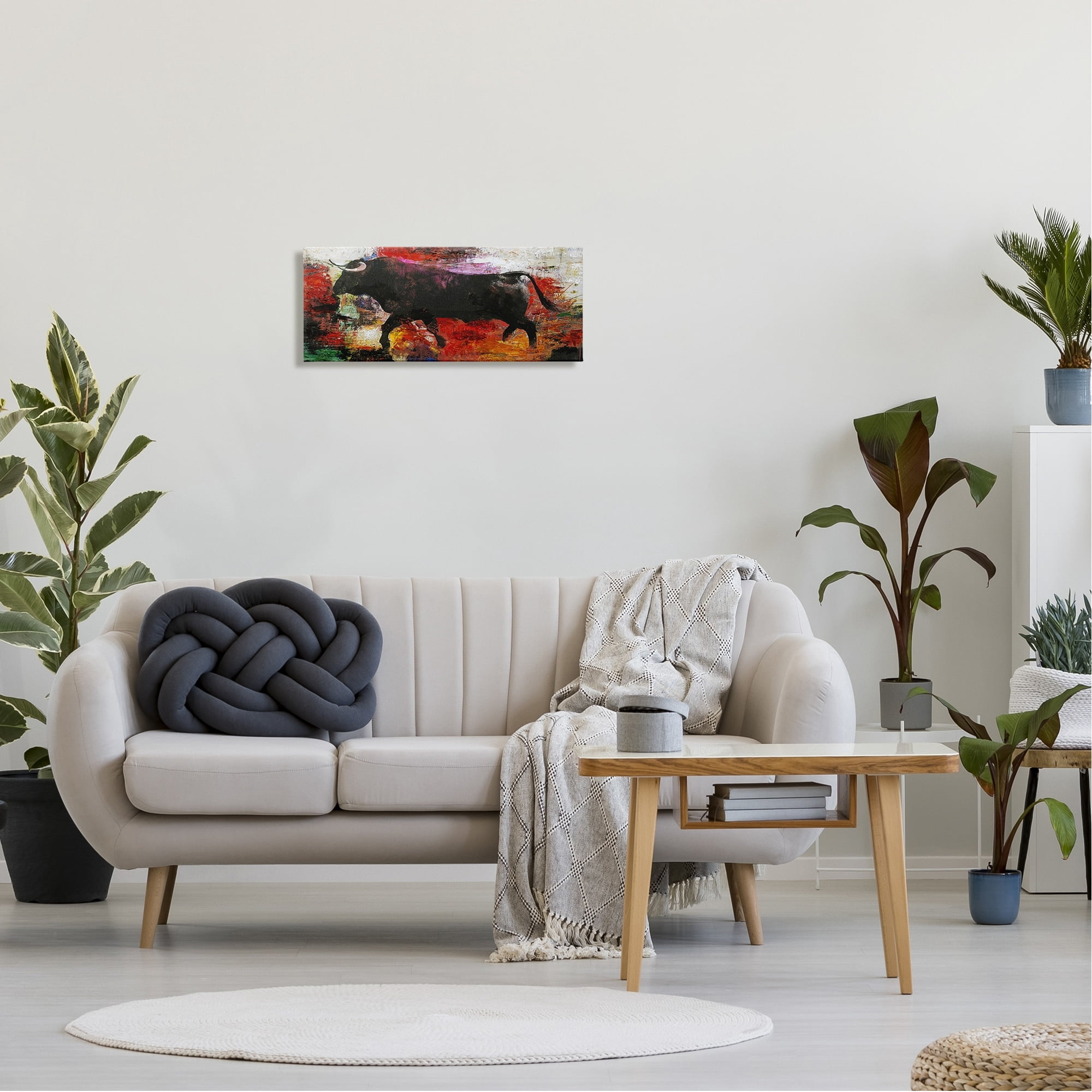 Stupell Industries Layered Street Style Racing Bull Vivid Red Splatter Painting Gallery Wrapped Canvas Print Wall Art, Design by Design Fabrikken