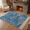 thumbnail image 3 of Navy Blue Coral Coastal Washable Area Rug 3'x5', Ocean Nautical Seaside Beach Woven Cotton Tassels Kitchen Rugs, Non Slip Indoor Door Mat Throw Carpet for Entryway Living Room Nursery Laundry Room, 3 of 9