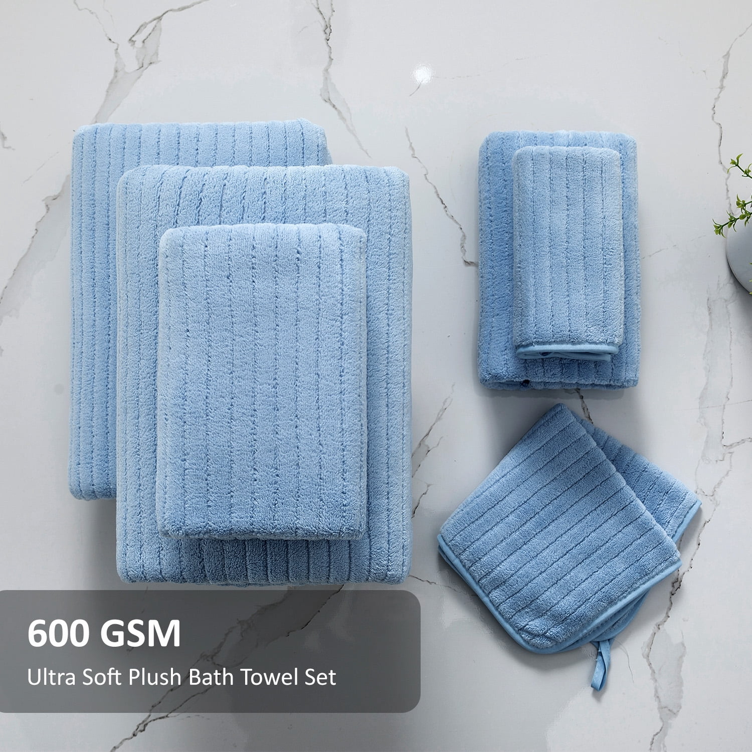 Covina Home 4 Pack Light Blue Bath Towel Set Microfiber Bathroom Towel Set Ultra Soft Plush Oversized Towels Adult Luxury Bath Sheet