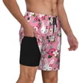 thumbnail image 3 of Picia Rose Rabbit pattern Mens Swim Trunks with Compression Liner Stretch Beach Shorts Quick Dry with Zipper Pockets No-Chafing Board Shorts-X-Large, 3 of 9