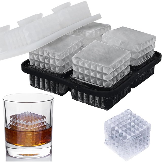 Molde para cubitos de hielo de whisky, cubitos de hielo de whisky de 2 pulgadas, bandeja de cubitos de hielo de silicona con tapa