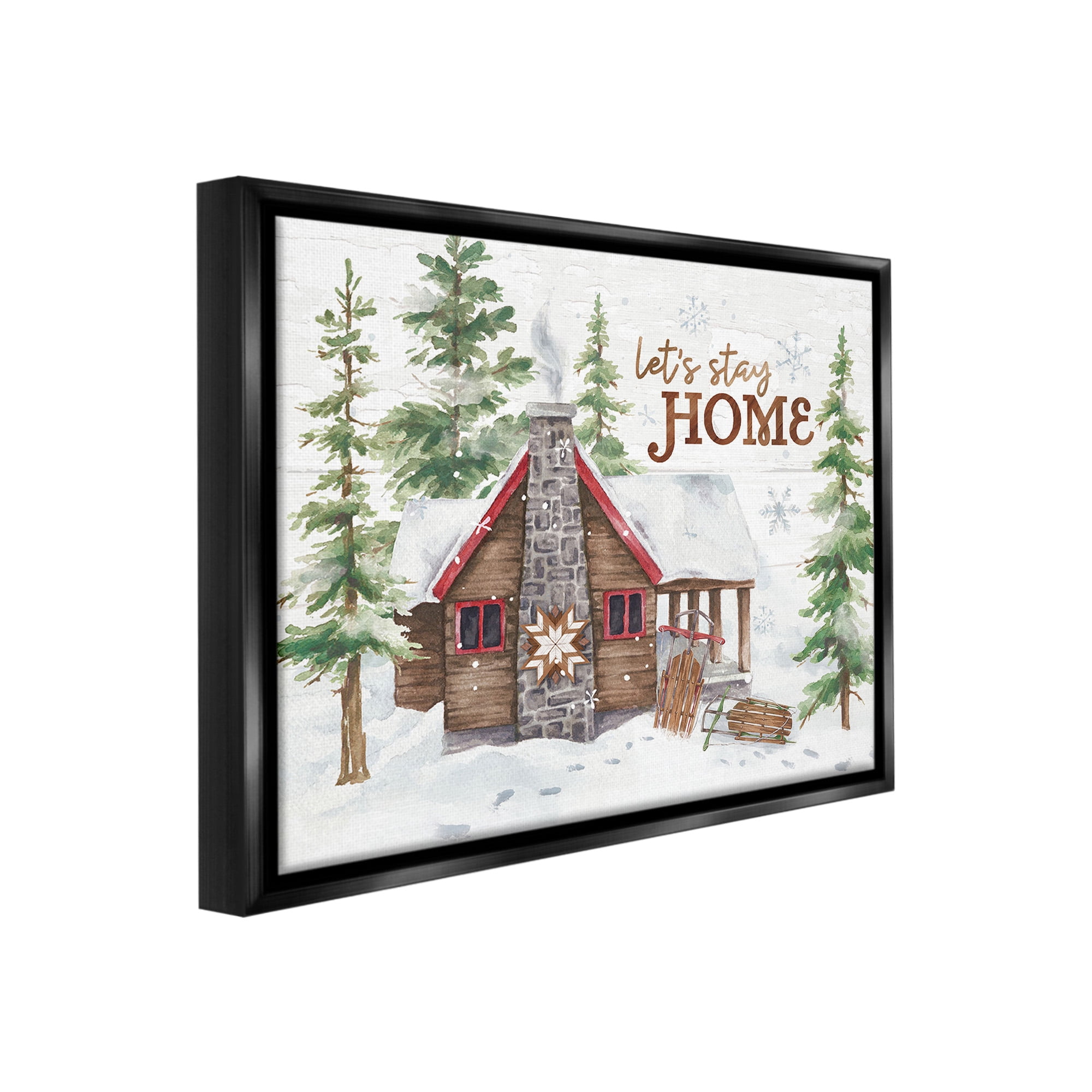 Stupell Industries Cozy Winter Cabin Phrase Landscape Painting Black Floater Framed Canvas Art Print Wall Art, 21 x 17