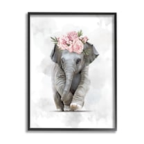 Stupell Industries Adorable Baby Elephant Eye-Catching Pink Flower Crown,24 x 30,Designed by Ziwei Li