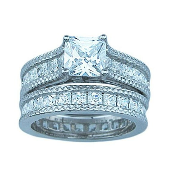 Sterling Couture rs7031 1.5 Carat Princess 925 Silver Sterling Couture Esperanza Wedding Ring Set - Size 5