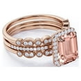 thumbnail image 4 of JeenMata 2.25 Carat Emerald Cut created morganite and Moissanite Halo Antique Trio Wedding Ring Set On 18K Rose Gold Over Silver, 4 of 6