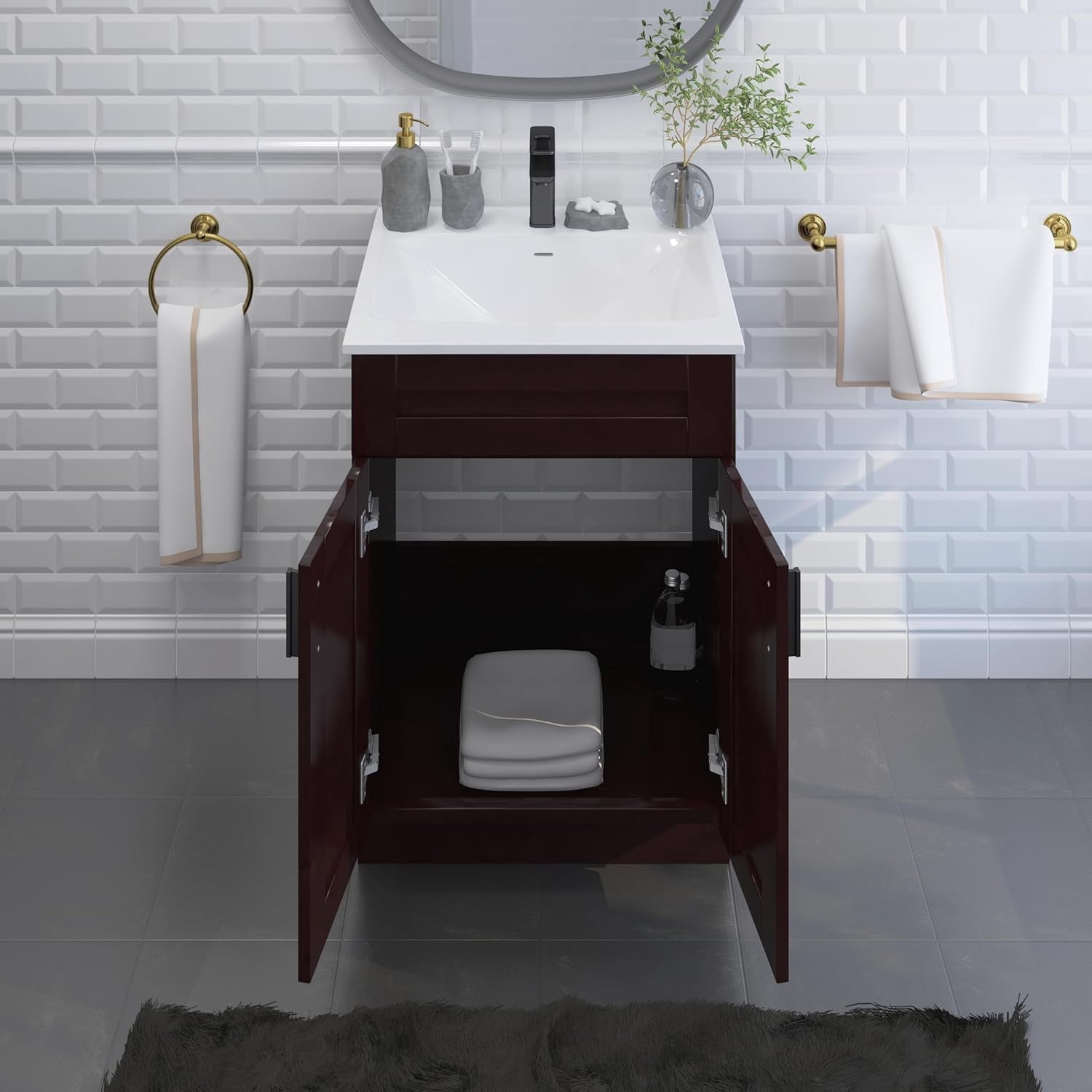 Sink Base Bathroom Vanity Ready-to-Assemble Bathroom Cabinet 24" Width Vanity Base in Espresso Shaker
