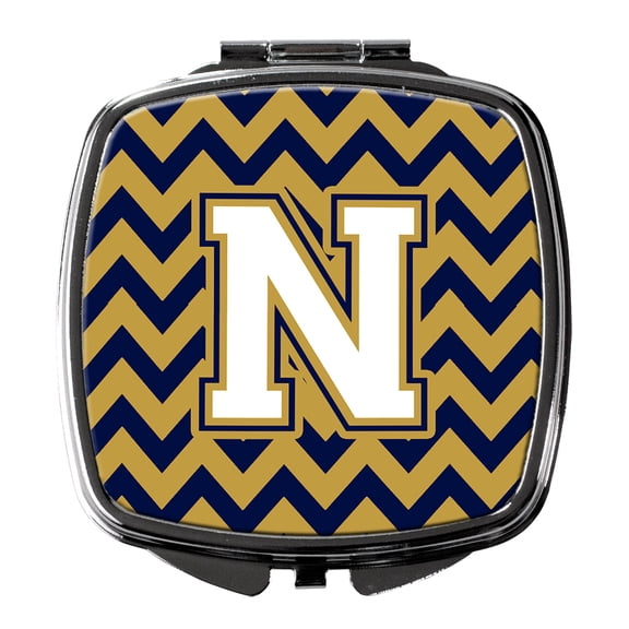 Letter N Chevron Navy Blue and Gold Compact Mirror CJ1057-NSCM