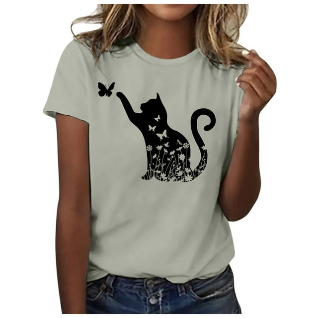TSADFHJI Hauts de Sortie pour Femmes Plus Hauts pour Femmes Tendance Manches Courtes Col Rond Coupe Ample Chemises Confortables Blouses d'Été Douces T-Shirts Basiques Décontractés TTG Vert