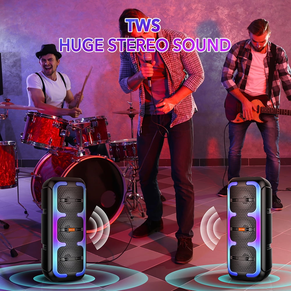 VTIN Portable Bluetooth Party Speaker, Handheld Dual 4‘’ Speakers Party Stereo Subwoofer RGB Lights Karaoke Heavy Bass for Karaoke Camping Party Singing