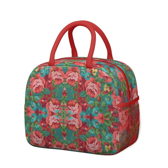 Lunch Bag Lunch Box for Women Reusable Insulated Lunch Cooler Bags,Large Capacity for Work Travel Picnic,Water-Resistant Pioneer Colorful Floral Lunch Tote Bag Gifts for Woman Mom Red