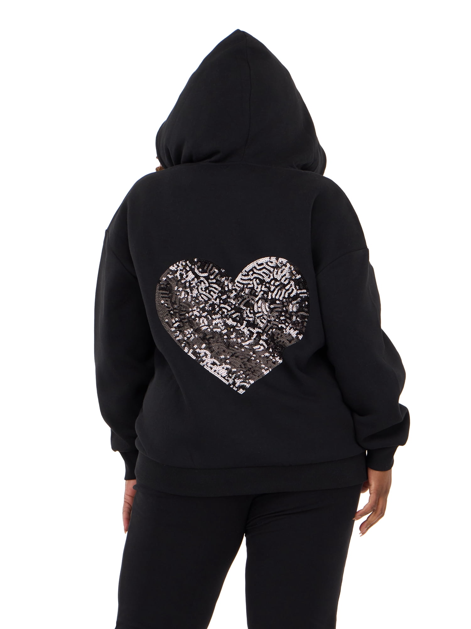 Forever 21 Women's Fleece Zip Up Hoodie with Front and Back Graphic Detail, Relaxed Fit Sweatshirt Jacket, Casual Everyday Layering Style, Black, XXS-4X