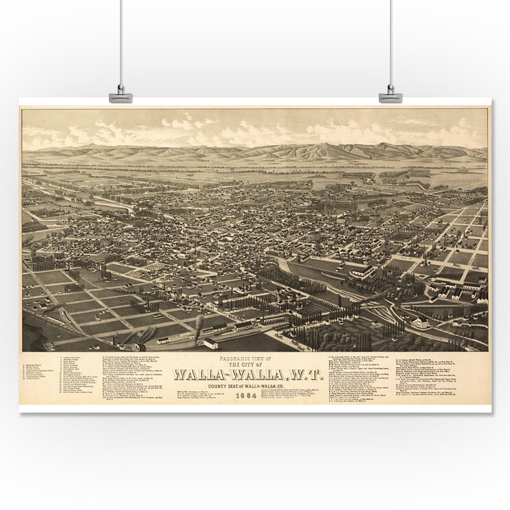 Walla Walla, WA Panoramic Map 1884 (16x24 Giclee Gallery Print, Wall