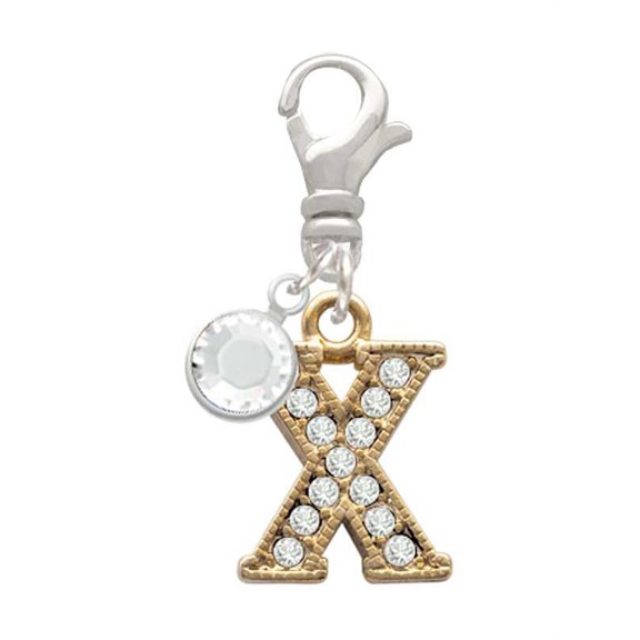 Delight Jewelry Goldtone Crystal Initial - X - - Silvertone Clip on Charm with Clear Crystal Drop